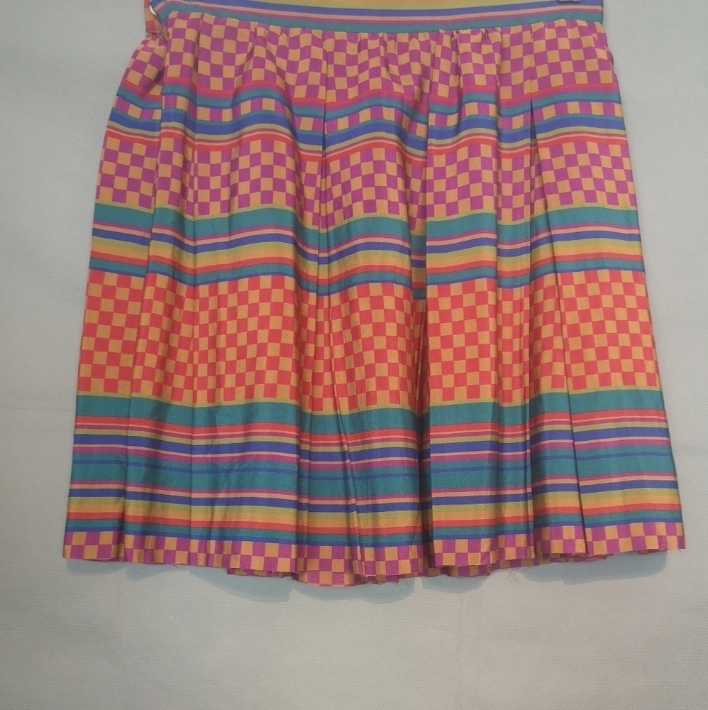 Neo-vintage Eco-lux Vir-go' Pleated Striped Check Printed Voluminous Mini Skirt